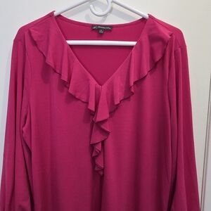 Adrianna Papell Fuchsia Ruffle V-Neck Long Sleeve Top